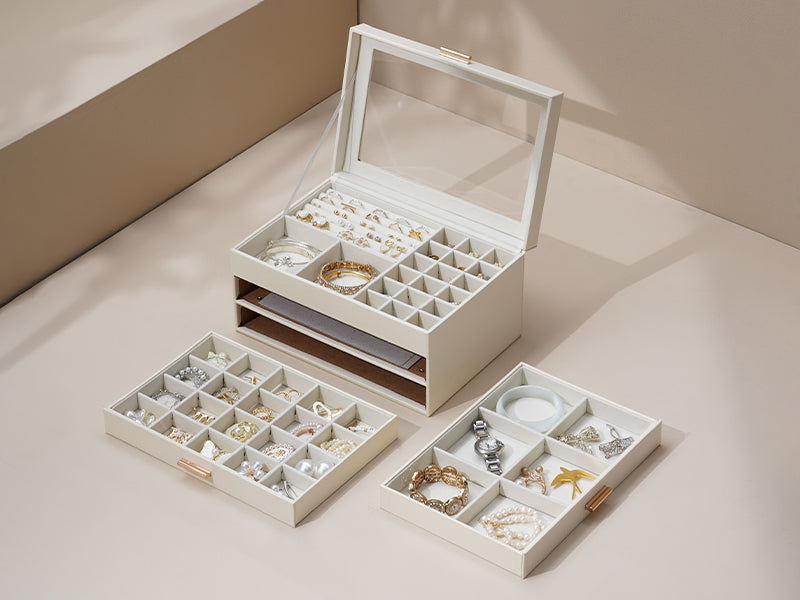 3-Layer Faux Leather Jewelry Box