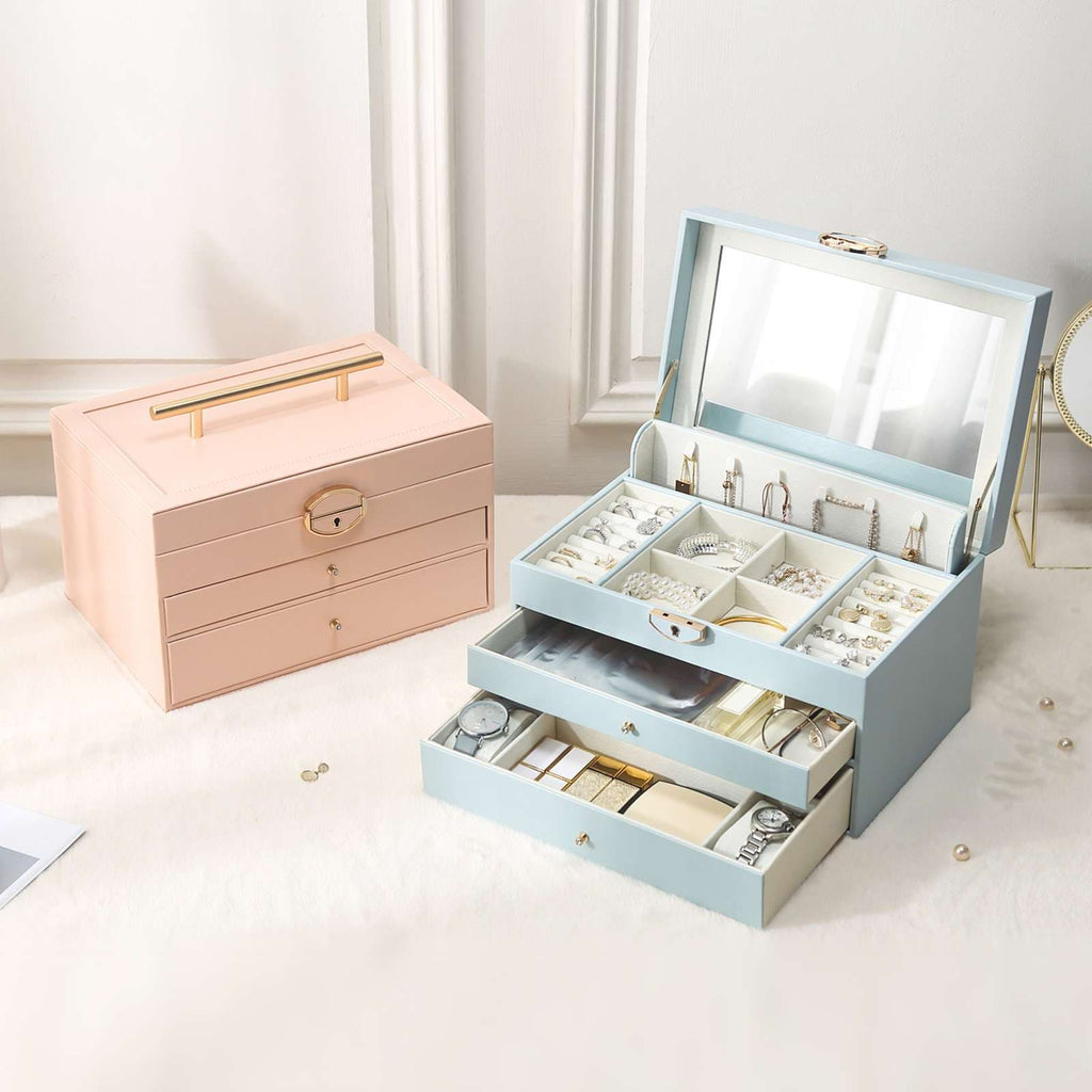 Large Jewellery Box With Lock Decor 3 Drawers