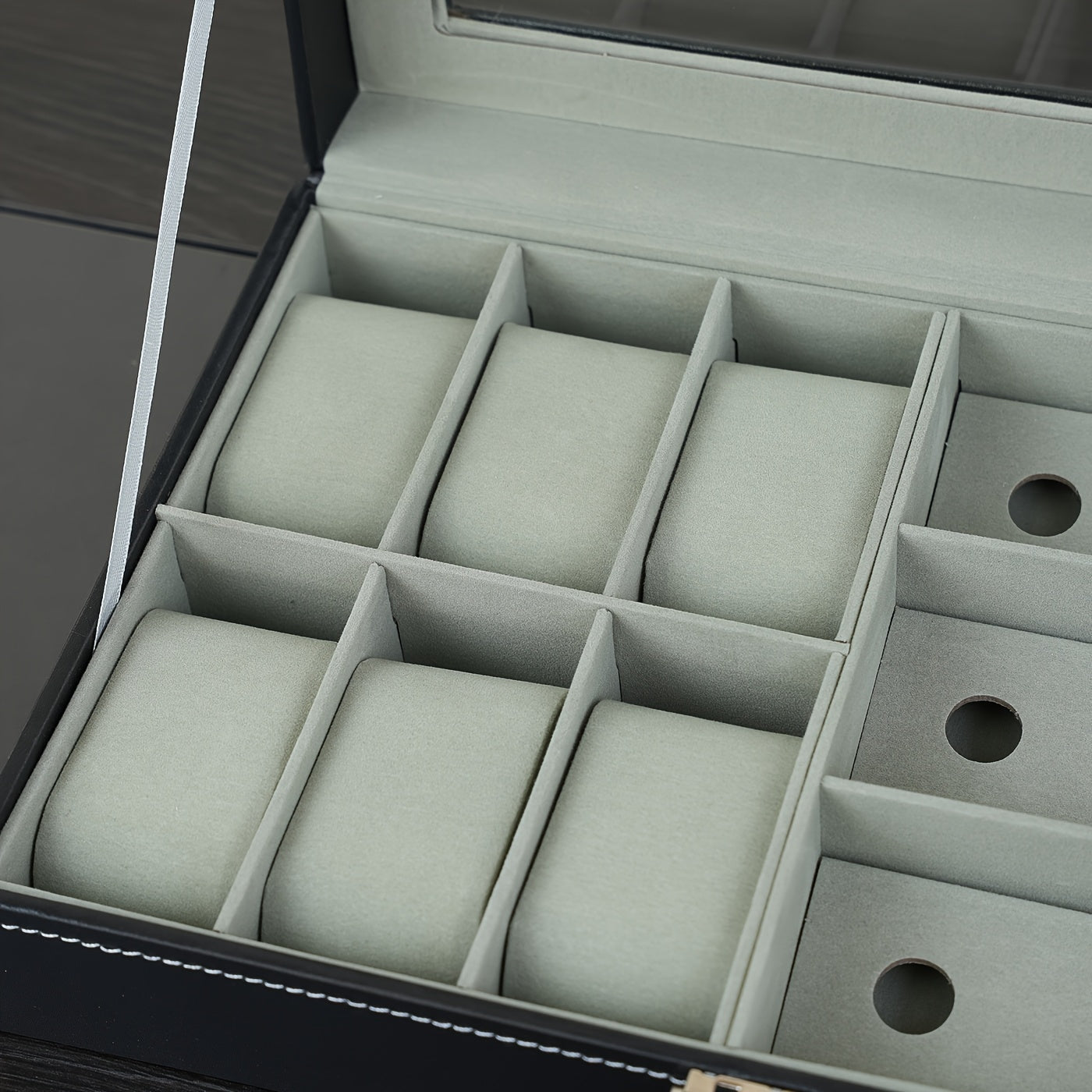 Watch & Sunglass Organizer PU Leather Eyeglasses Collector for Earrings and Necklaces, Jewelry Organizer with Compartment and Lid