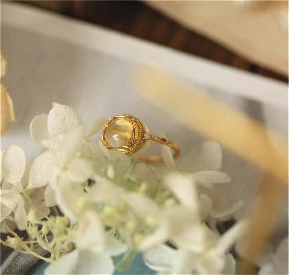 Citrine Rings Anniversary 14K Gold Plated Promise Rings Lucky Fortune Gem Gift