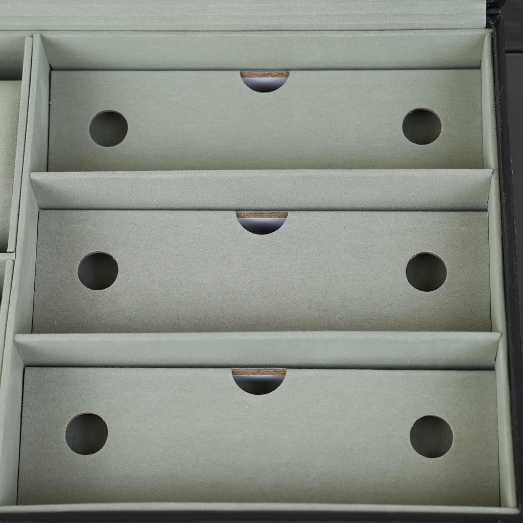 Watch & Sunglass Organizer PU Leather Eyeglasses Collector for Earrings and Necklaces, Jewelry Organizer with Compartment and Lid