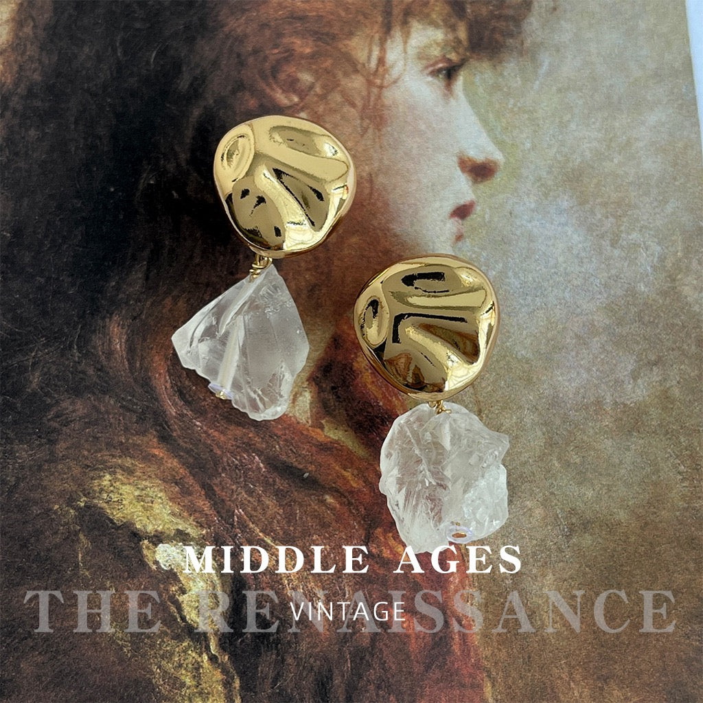 1 Pair Gold Metal Earrings for Women, Lightweight white crystal stone Stud Earrings