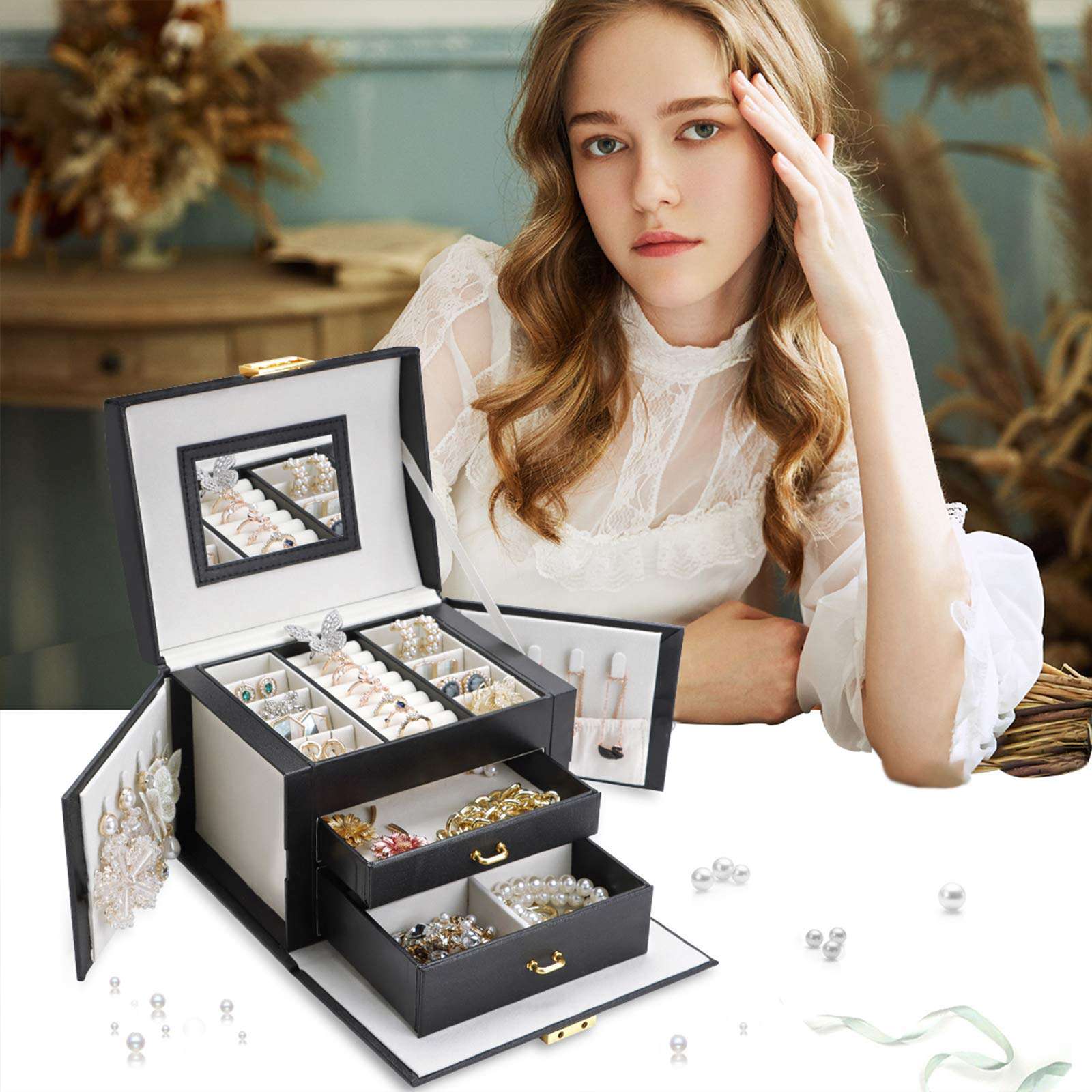 PU Leather Jewelry Storage Box Travel Jewelry Organizer