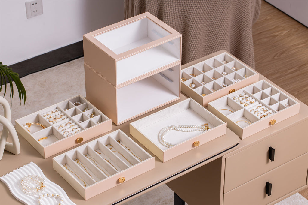 Jewelry Box for Women with Glass Lid-3 Drawers