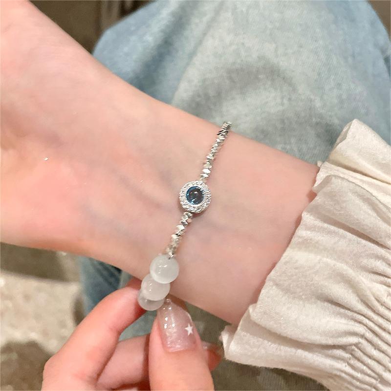 2-Piece Natural Cat's Eye Crystal Beaded Bracelet Set Healing Crystals Silver-Tone Adjustable Chain Perfect Gift for Women