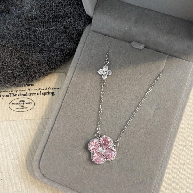 Four Leaf Clover Necklace ,Pink Zirconia Jewelry Necklace