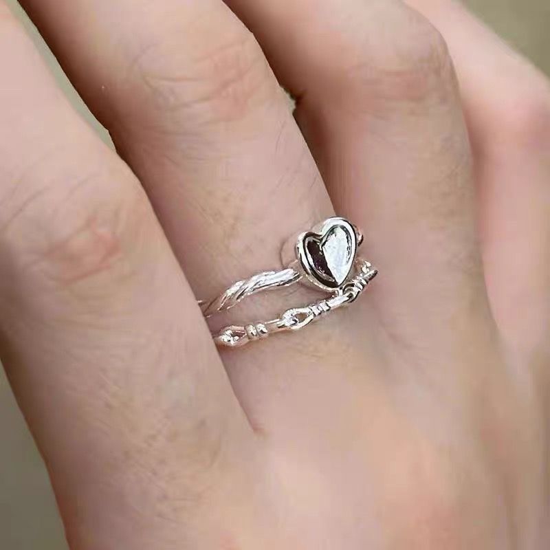 Minimalist Ring Set Twisted Pattern Weaving Ring,Heart Ring