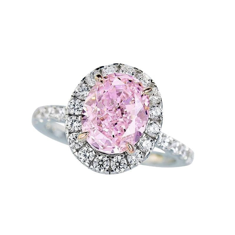 Oval Cut Pink Moissanite Ring | Adjustable Open 14K White Gold-Plated 925 Sterling Silver Engagement & Anniversary Ring