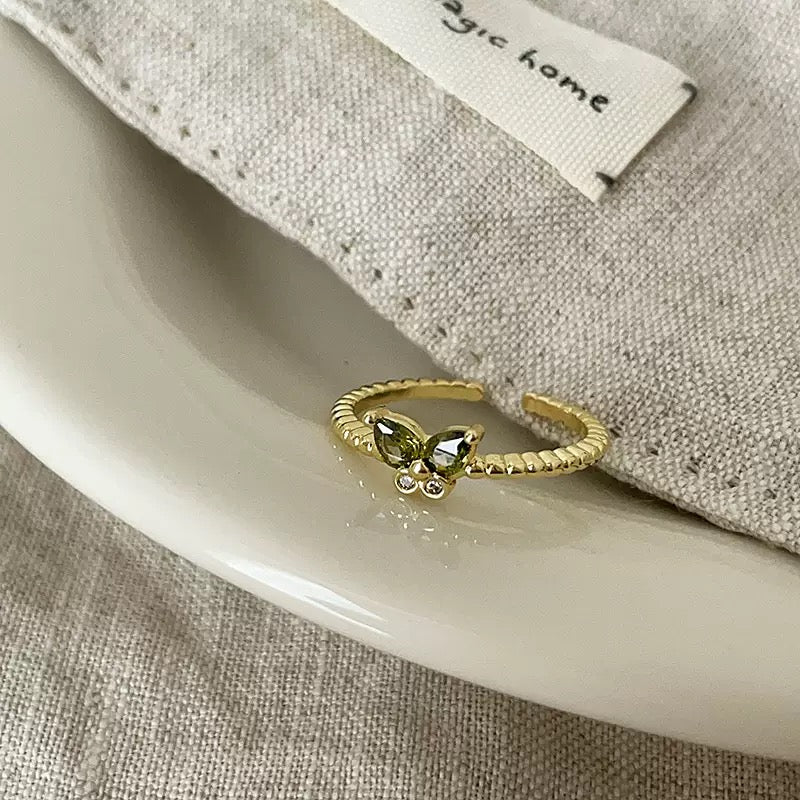Butterfly Ring 14K Gold Plated Open End Zirconia Ring, Exquisite Stylish Stackable