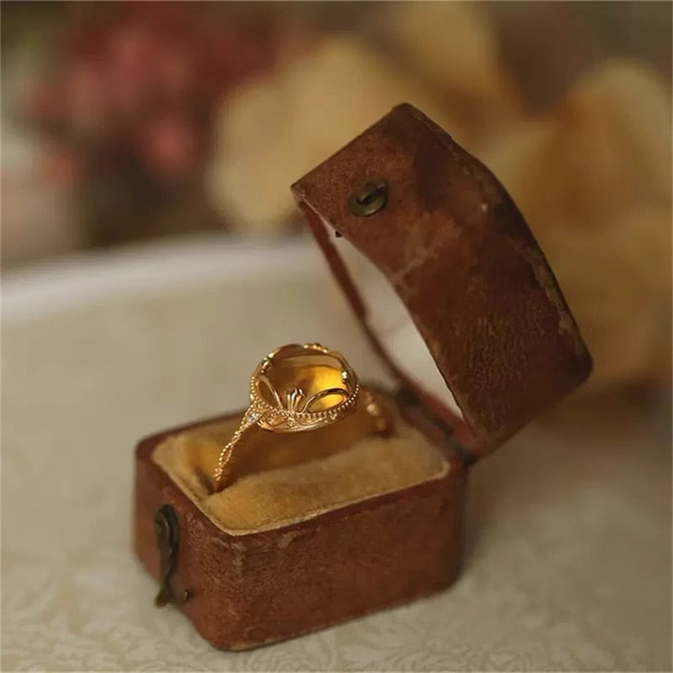 Citrine Rings Anniversary 14K Gold Plated Promise Rings Lucky Fortune Gem Gift