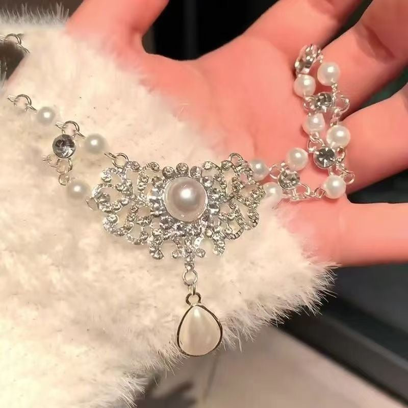 Zirconia pearl necklace Double-layered pearl collarbone chain