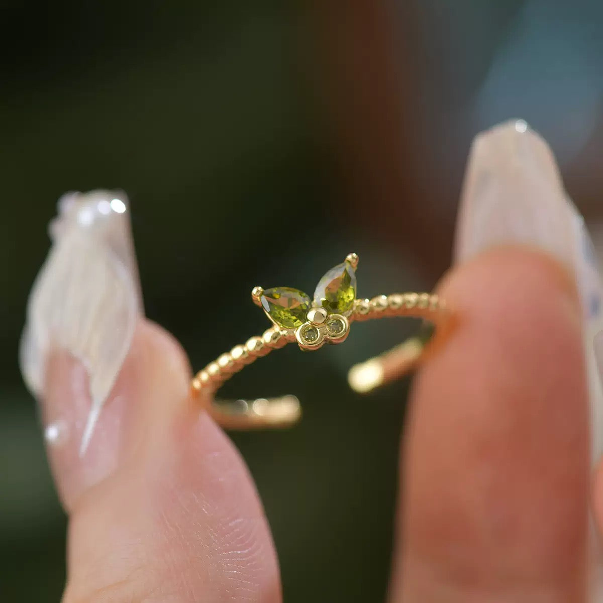 Butterfly Ring 14K Gold Plated Open End Zirconia Ring, Exquisite Stylish Stackable