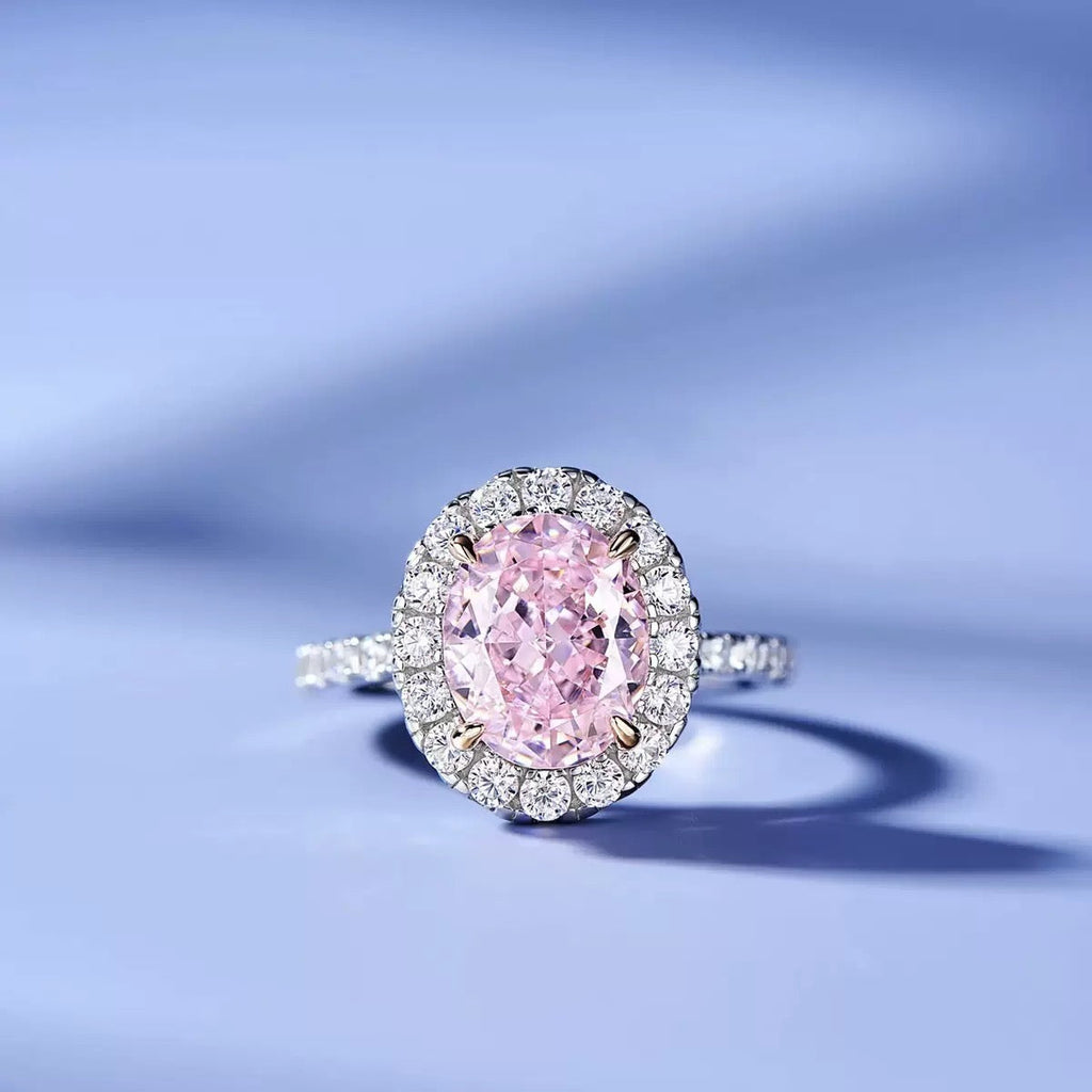 Oval Cut Pink Moissanite Ring | Adjustable Open 14K White Gold-Plated 925 Sterling Silver Engagement & Anniversary Ring