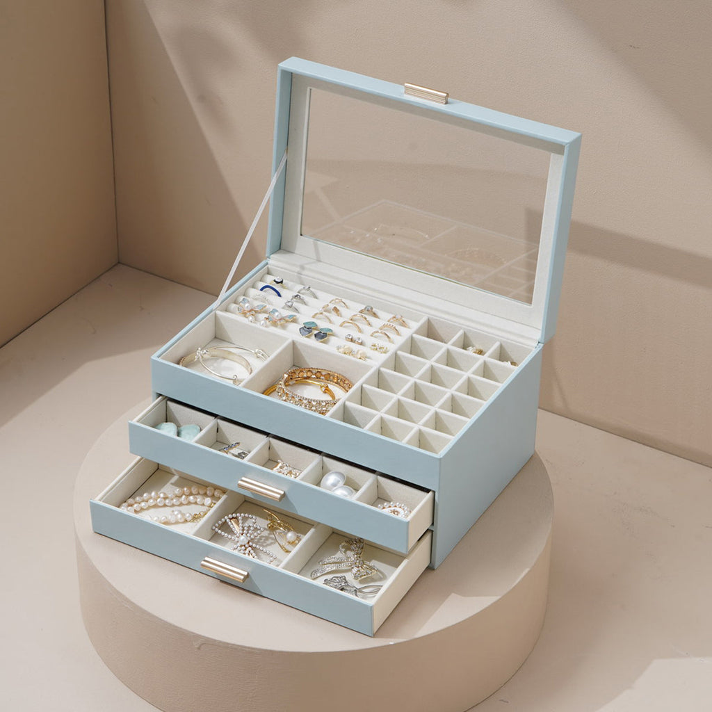 3-Layer Faux Leather Jewelry Box