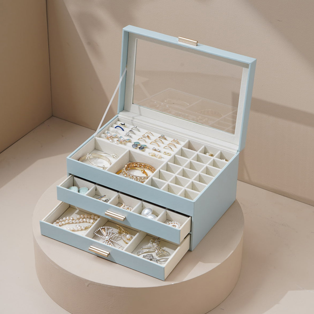 3-Layer Faux Leather Jewelry Box