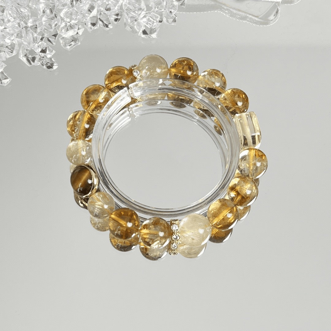 Citrine Tiger Eye Stone Bracelet | Protection & Healing Crystal Jewelry | 10mm Gemstone Beaded Adjustable Bracelet | Lucky Fortune Gem Gift for Men & Women