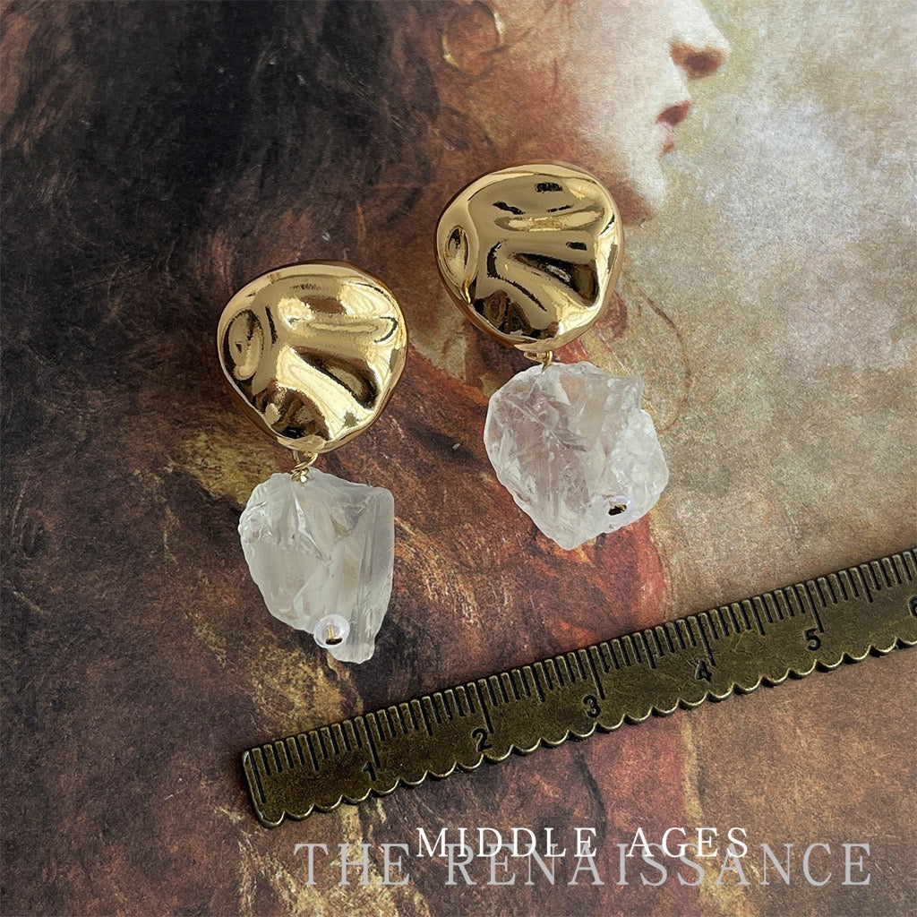 1 Pair Gold Metal Earrings for Women, Lightweight white crystal stone Stud Earrings