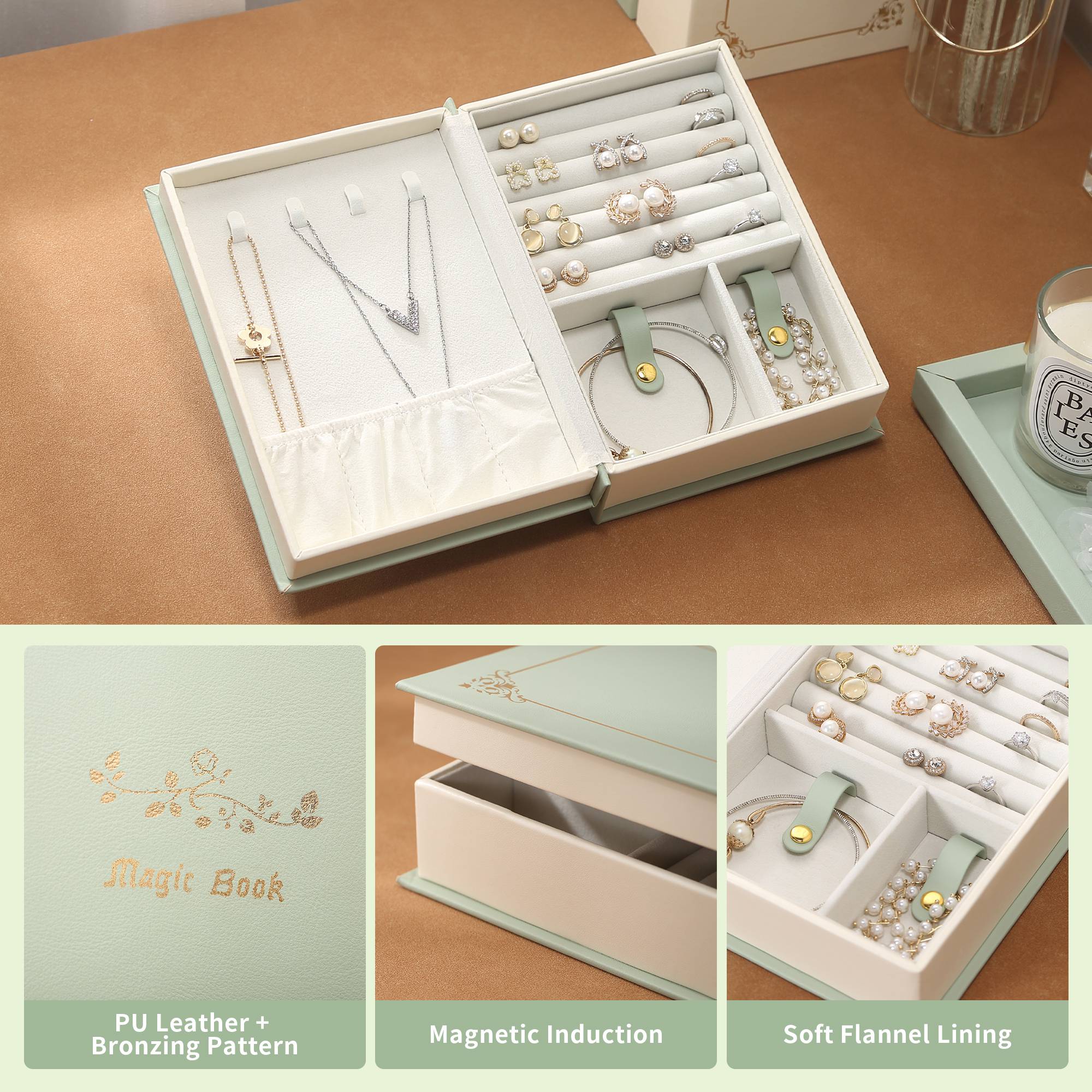Casegrace Diary Jewelry Storage Book Magic Book Jewelry Box Organizer