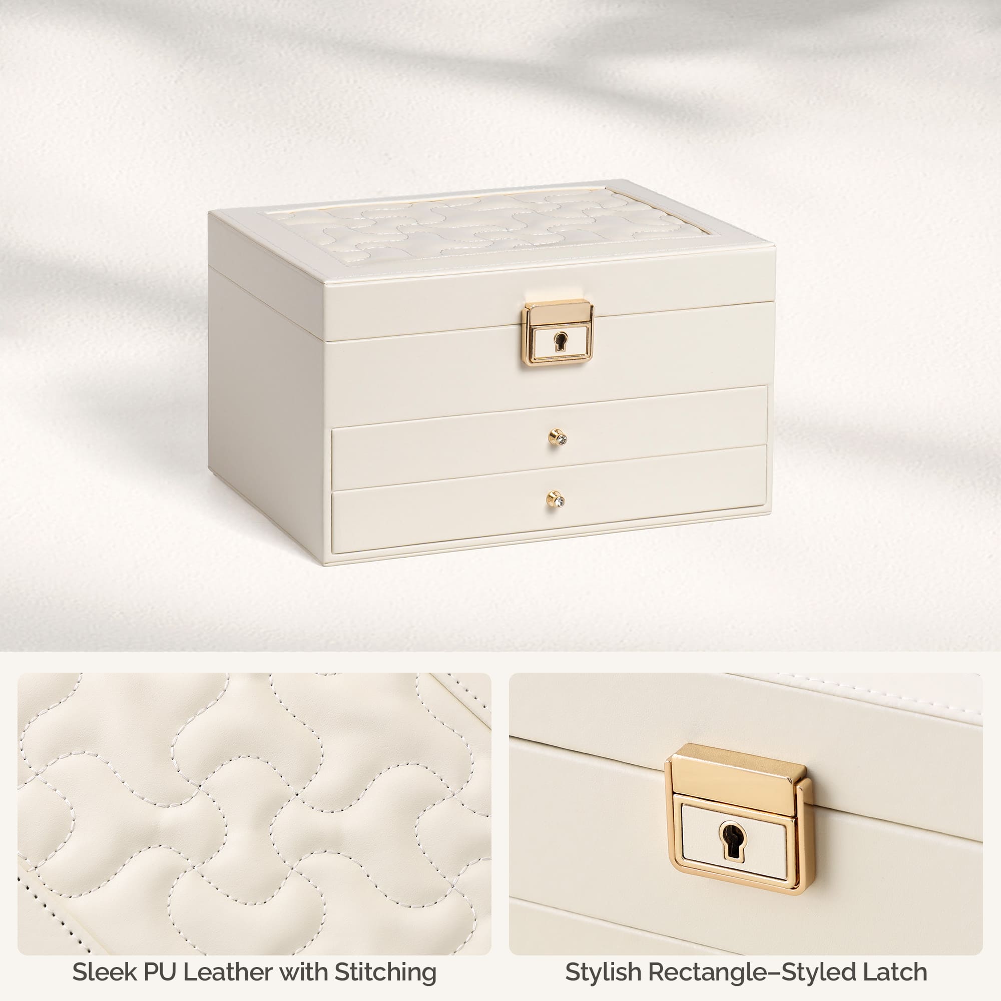 3 Layers PU Leather Jewelry Storage Box with Lock
