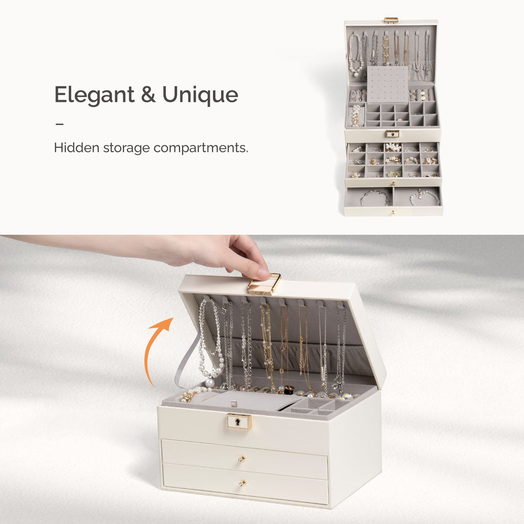 3 Layers PU Leather Jewelry Storage Box with Lock