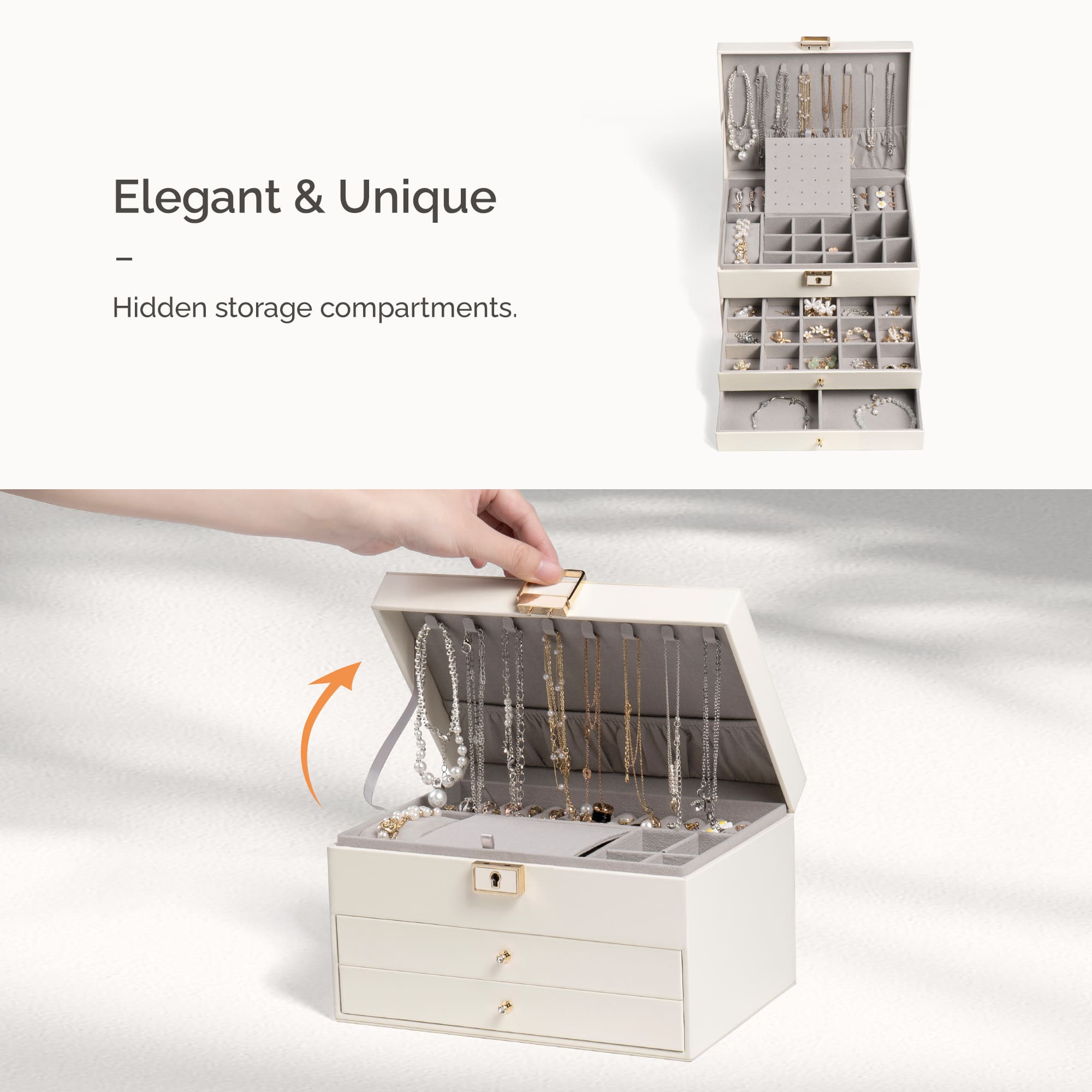 3 Layers PU Leather Jewelry Storage Box with Lock