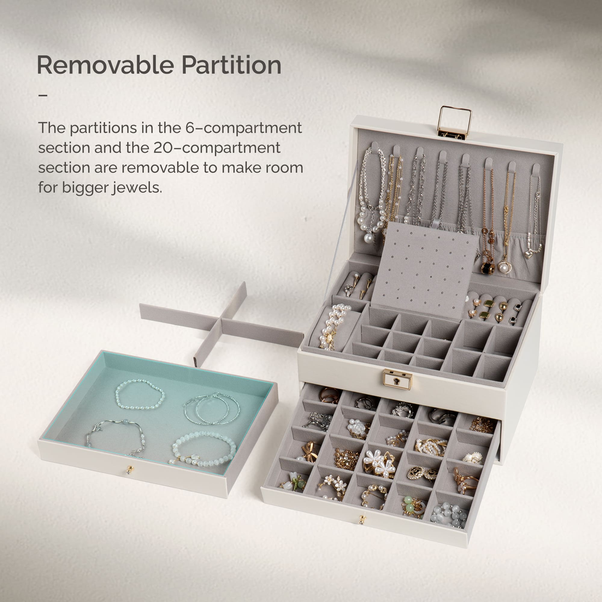 3 Layers PU Leather Jewelry Storage Box with Lock