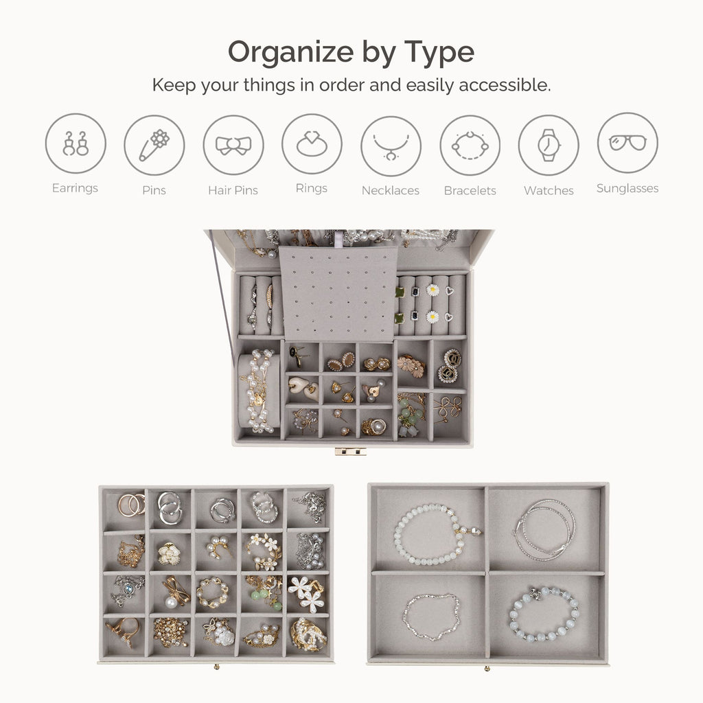 3 Layers PU Leather Jewelry Storage Box with Lock