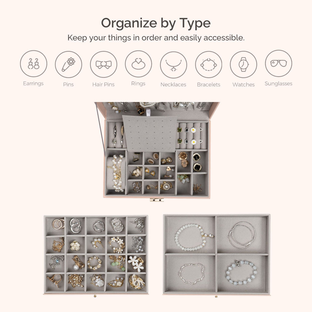 3 Layers PU Leather Jewelry Storage Box with Lock