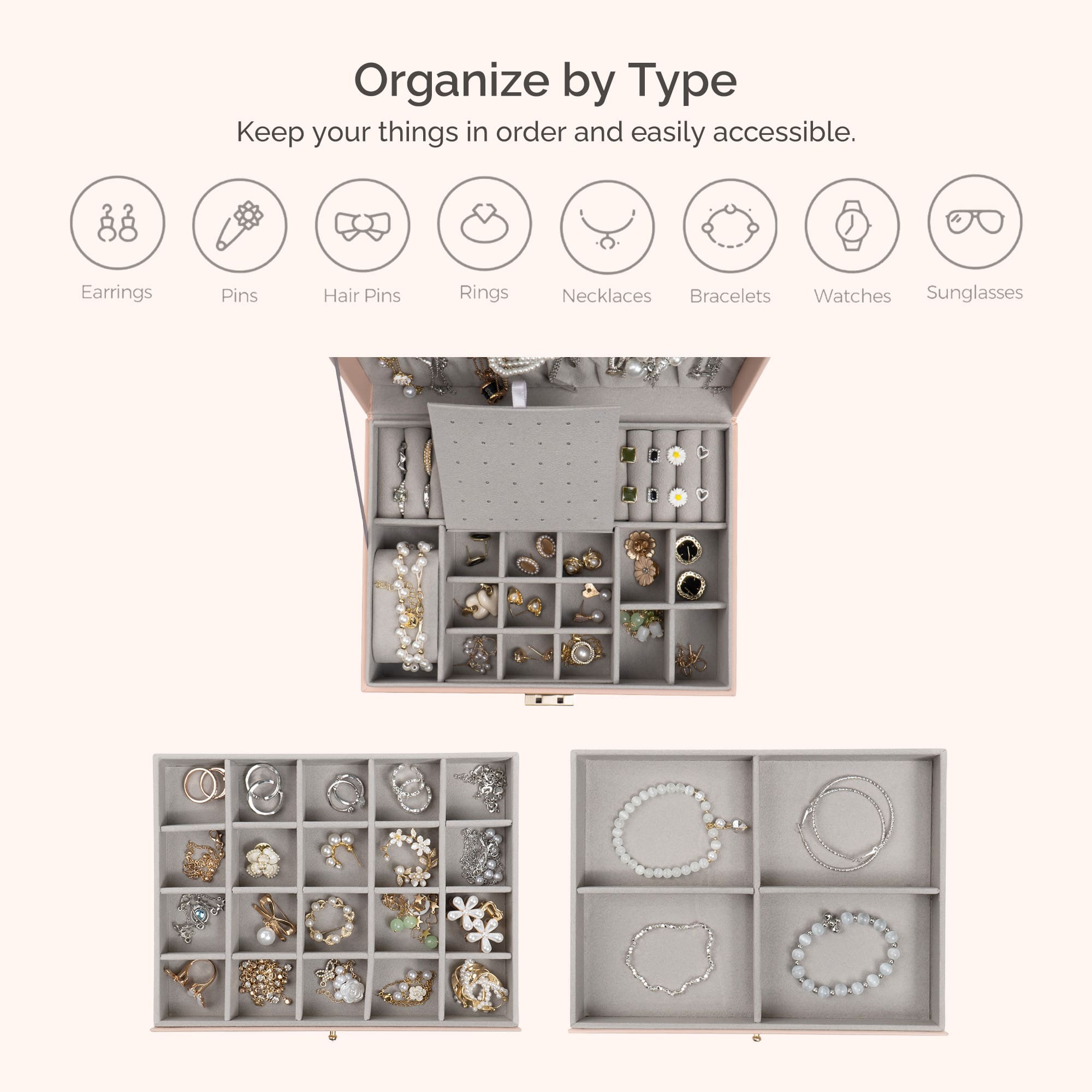 3 Layers PU Leather Jewelry Storage Box with Lock