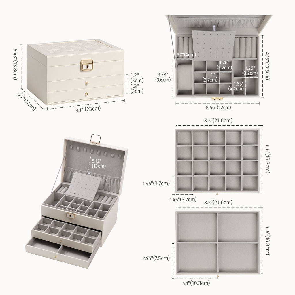 3 Layers PU Leather Jewelry Storage Box with Lock
